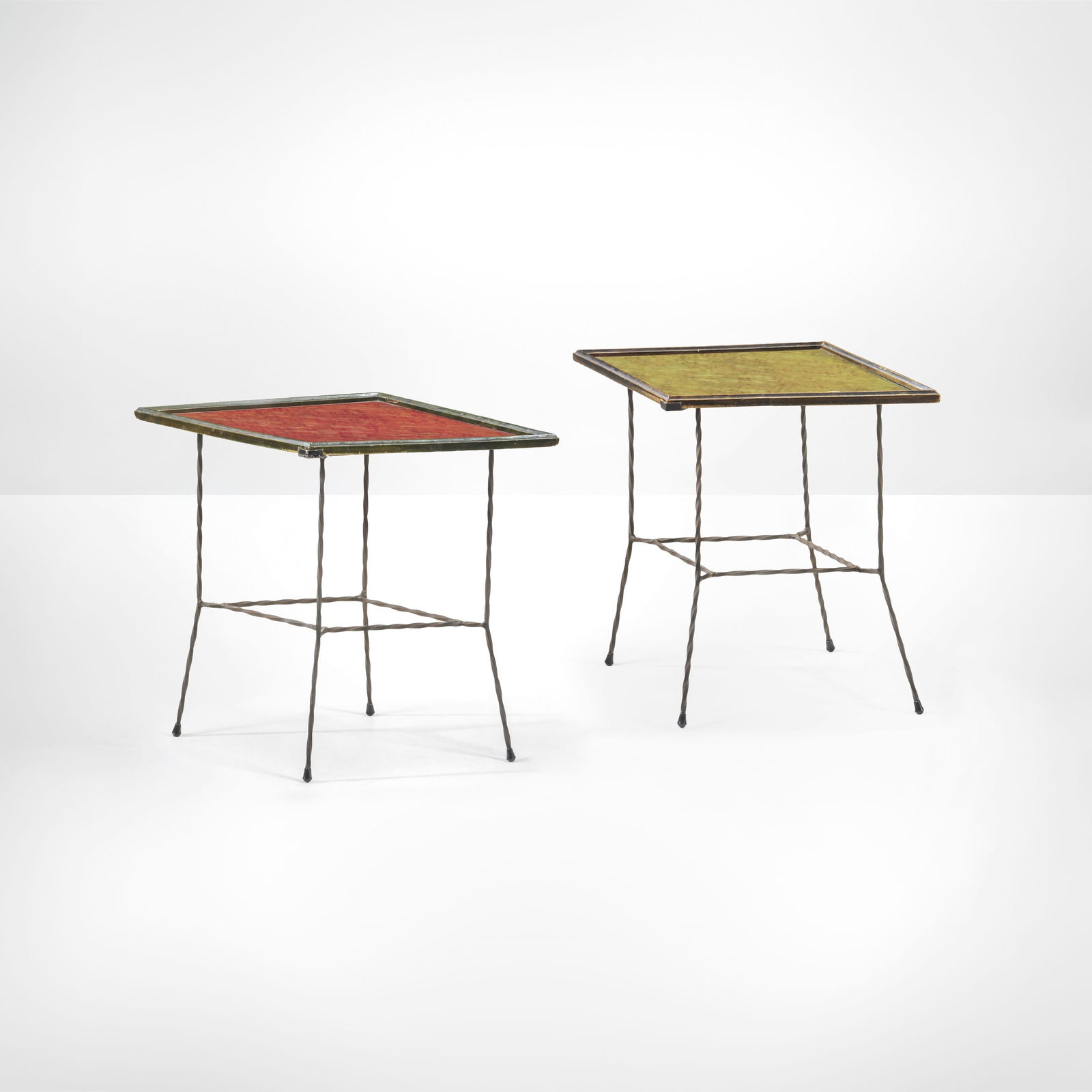 Gerardo Dottori Two low tables: Wrought iron structure, painted wooden top. From the furnishings of Casa Cimino. Italy, c. 1930 Gerardo Dottori designed these furnishings in the early 1930s at the request of Guido Cimino, one of his