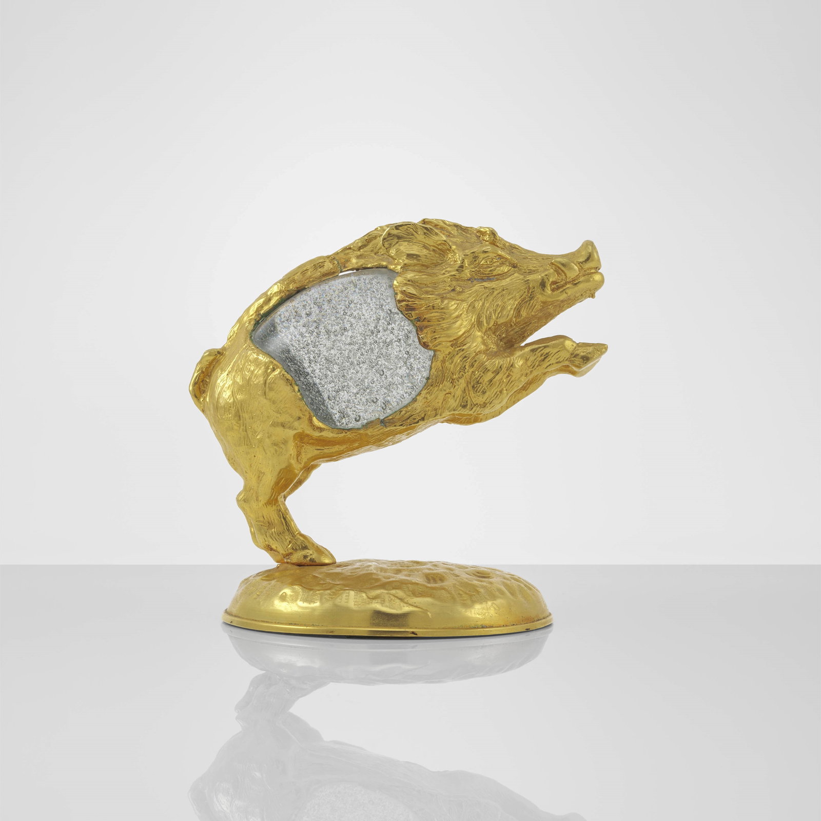 Gabriella Crespi Boar from the series Piccoli Animali.: Lost wax cast bronze sculpture. Egg in Barovier & Toso Murano blown glass. Engraved signature. Private collection. Recorded by Archivio Gabriella Crespi. Crespi, Italy, c. 1970. We are delighted to