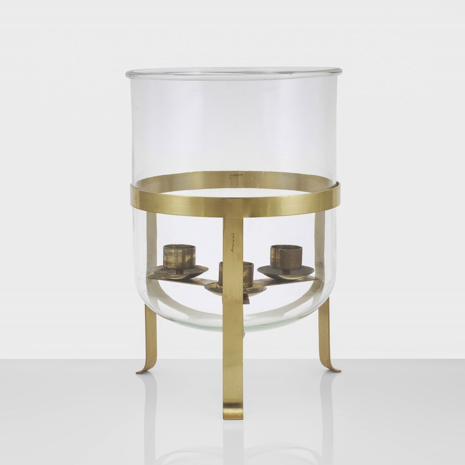 Gabriella Crespi A candlestick mod. Photophore.: Brass structure and Murano glass by Barovier & Toso. Engraved signature. Private collection. Recorded by Archivio Gabriella Crespi. Crespi, Italy, 1973. We are delighted to present an important