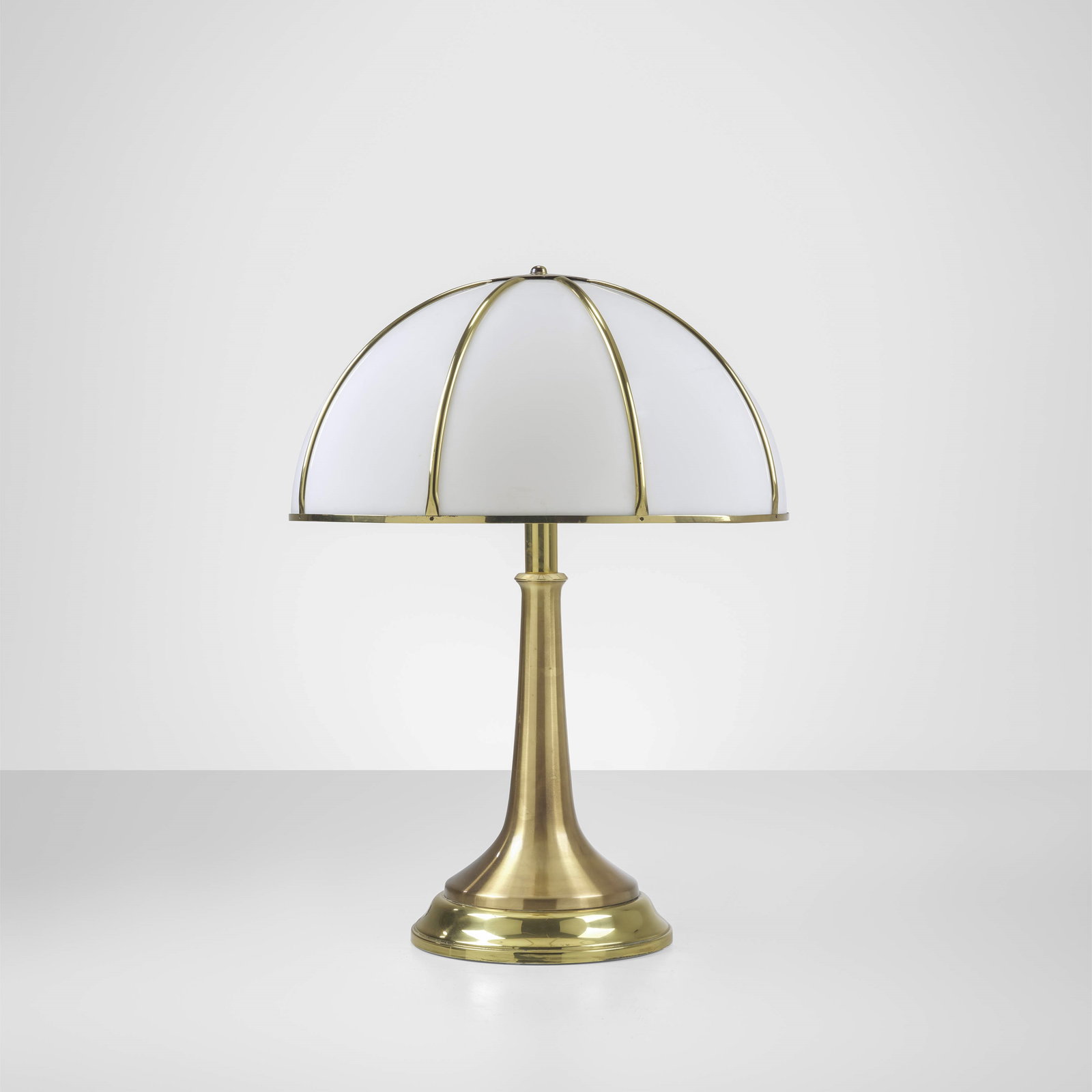 Gabriella Crespi Table lamp mod. Fungo from the Unicum series.: Brass structure, brass and perspex lampshade. Engraved signature. Private collection. Recorded by Archivio Gabriella Crespi. Crespi, Italy, 1970. We are delighted to present an important collection fr