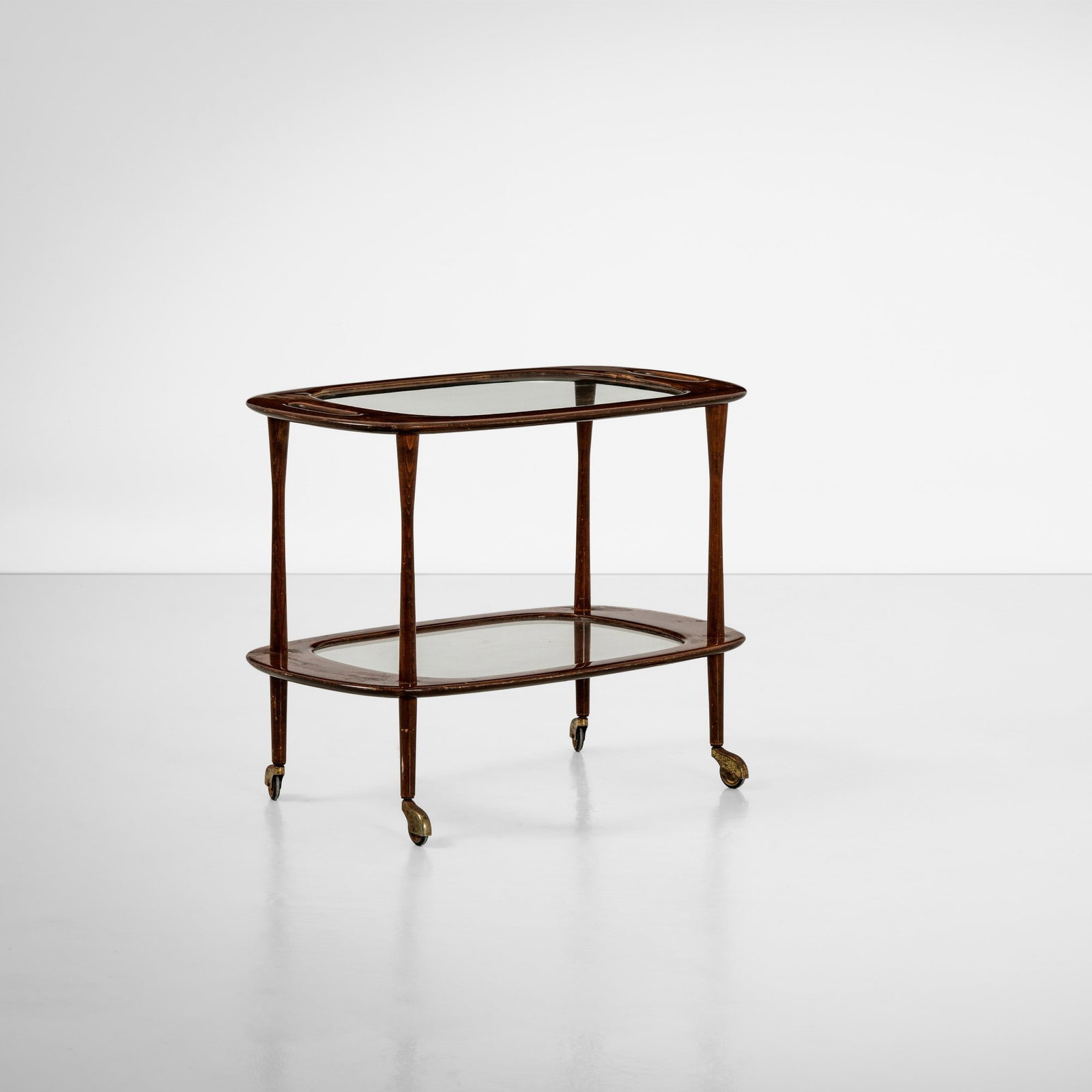 Carrello: Struttura in legno e piani in vetro. Prod. Italia, 1960 ca.