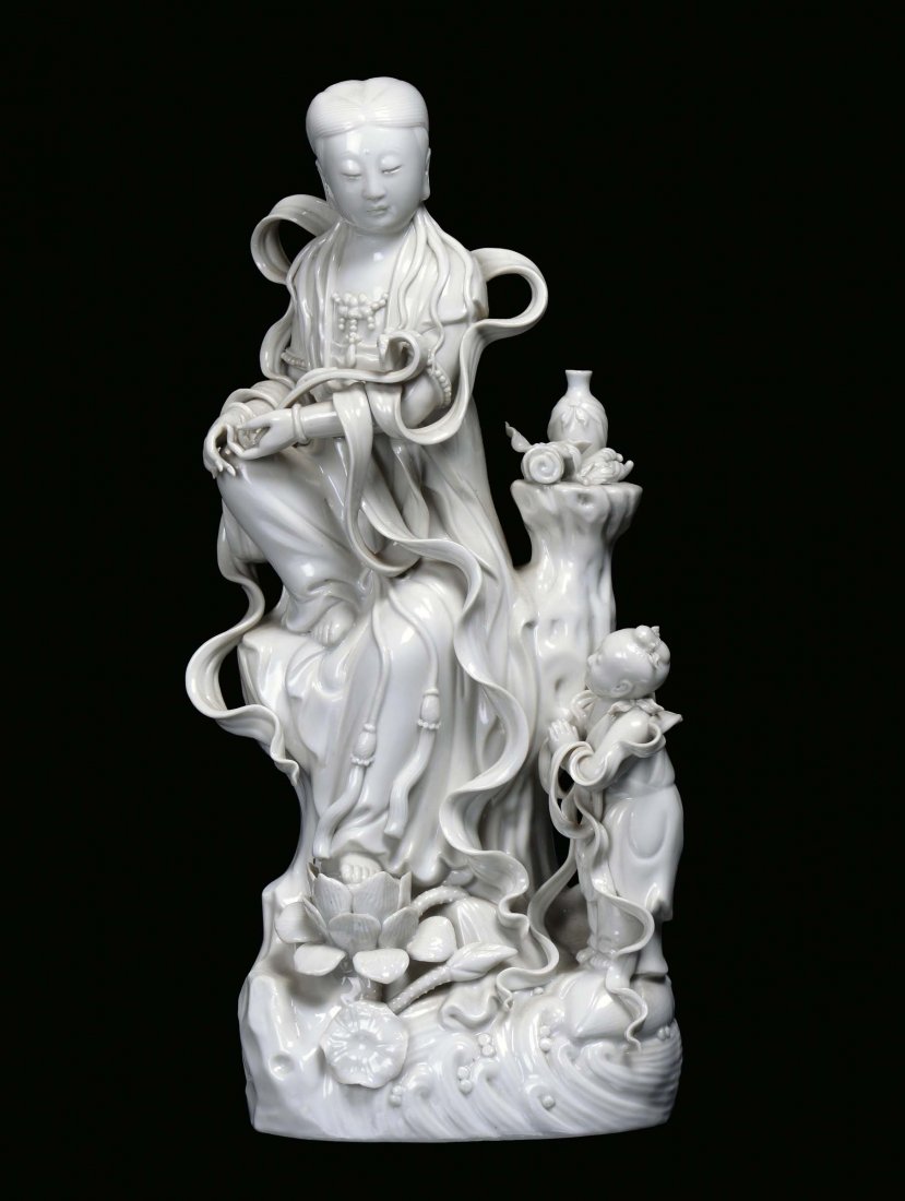 A Blanc de Chine porcelain Guanyin with child, China, 2