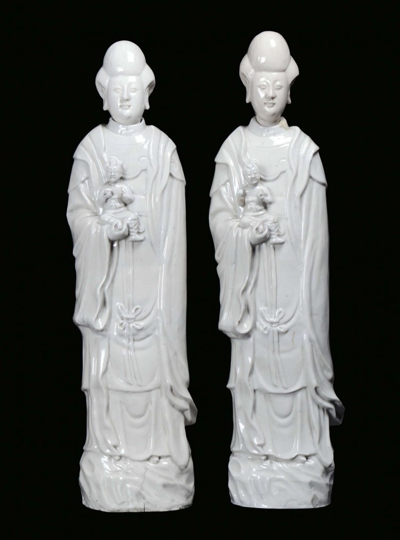 A pair of Blanc de Chine porcelain Guanyin, China, Qing