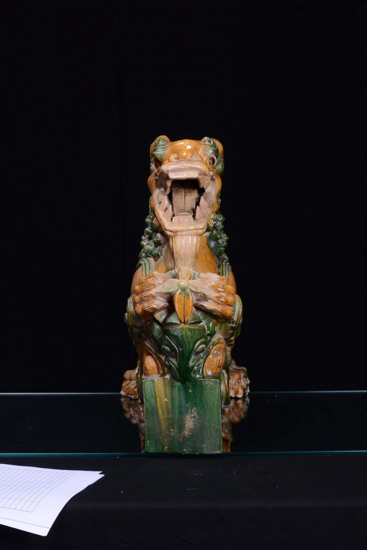 A large glazed stoneware tile representing a Pho dog, C - 2