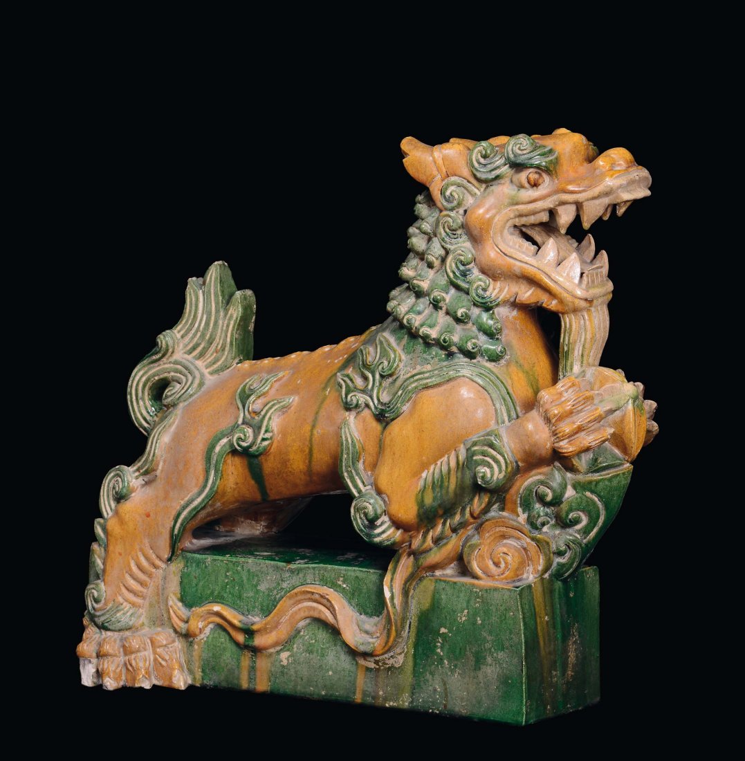 A large glazed stoneware tile representing a Pho dog, C - 3