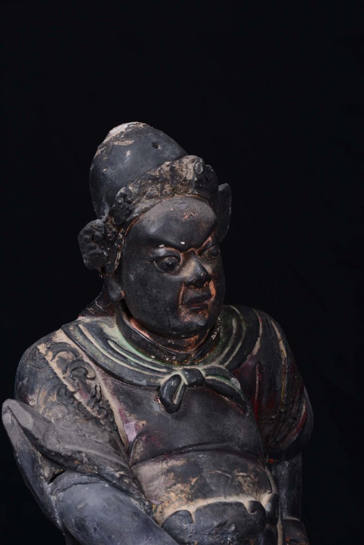 A pair of large black lacquered earthenware Dignitaries - 7