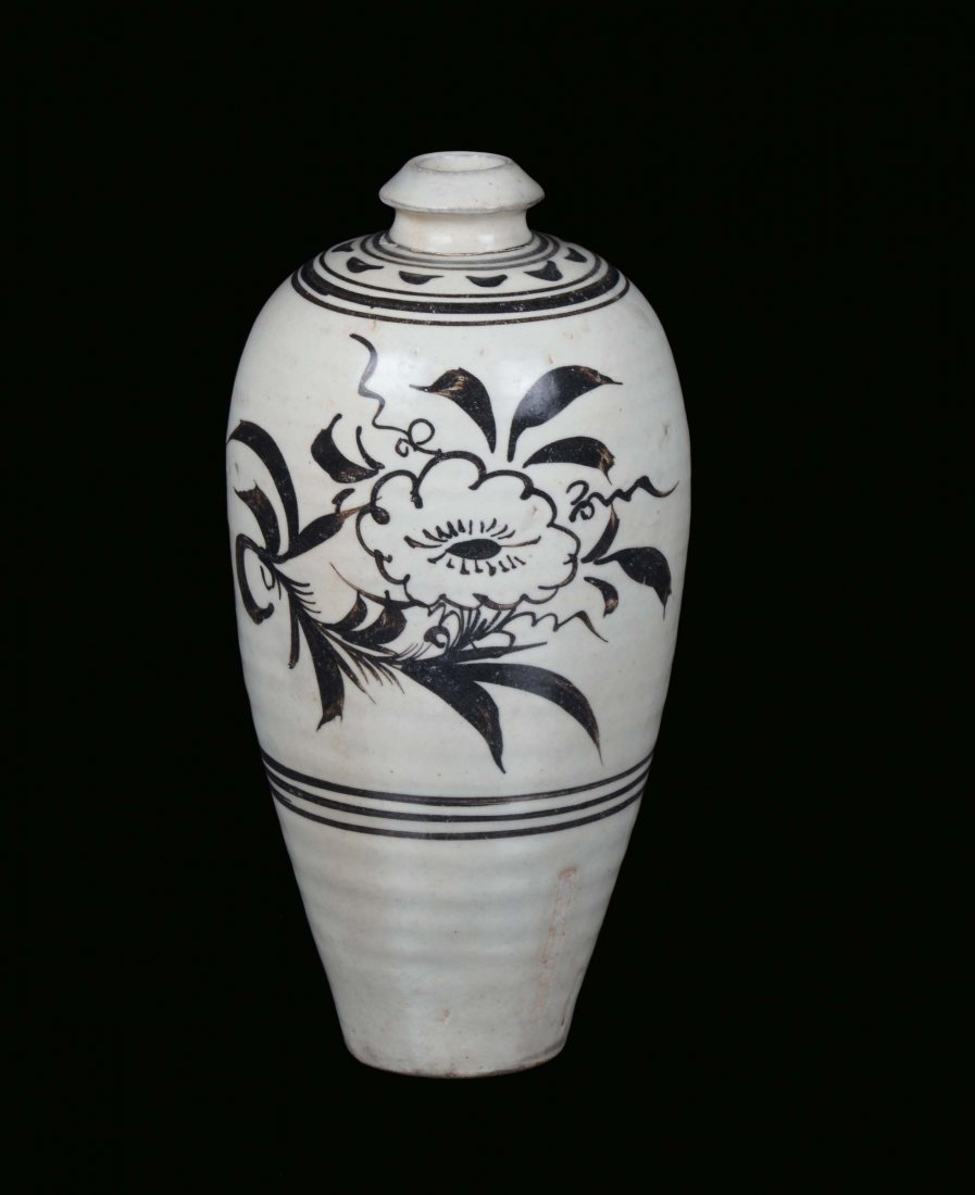 A Cizhou earthenware vase decorated in manganese with f: h cm 24