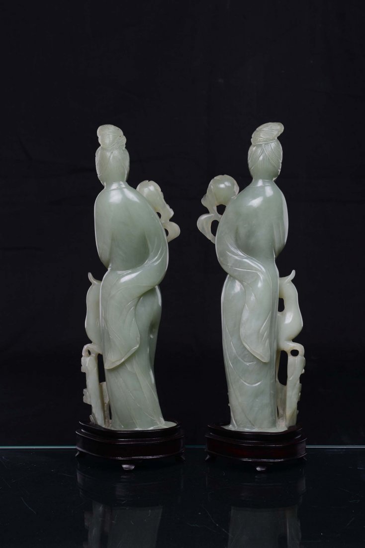 A pair of green jadeite Guanyin, China, Qing Dynasty, 2 - 2