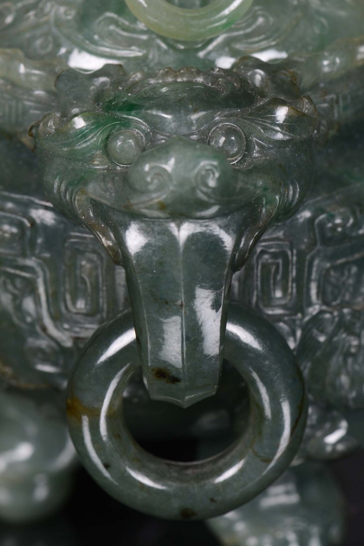 An important green jadeite censer finely carved, China, - 10