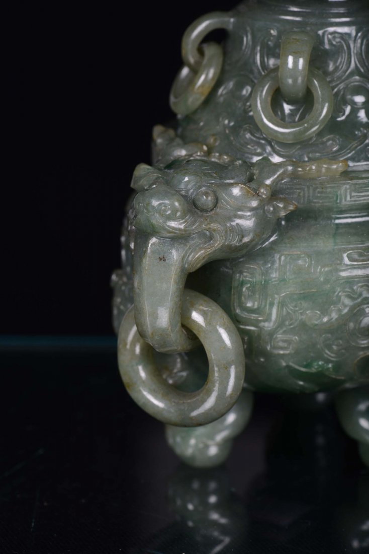An important green jadeite censer finely carved, China, - 5