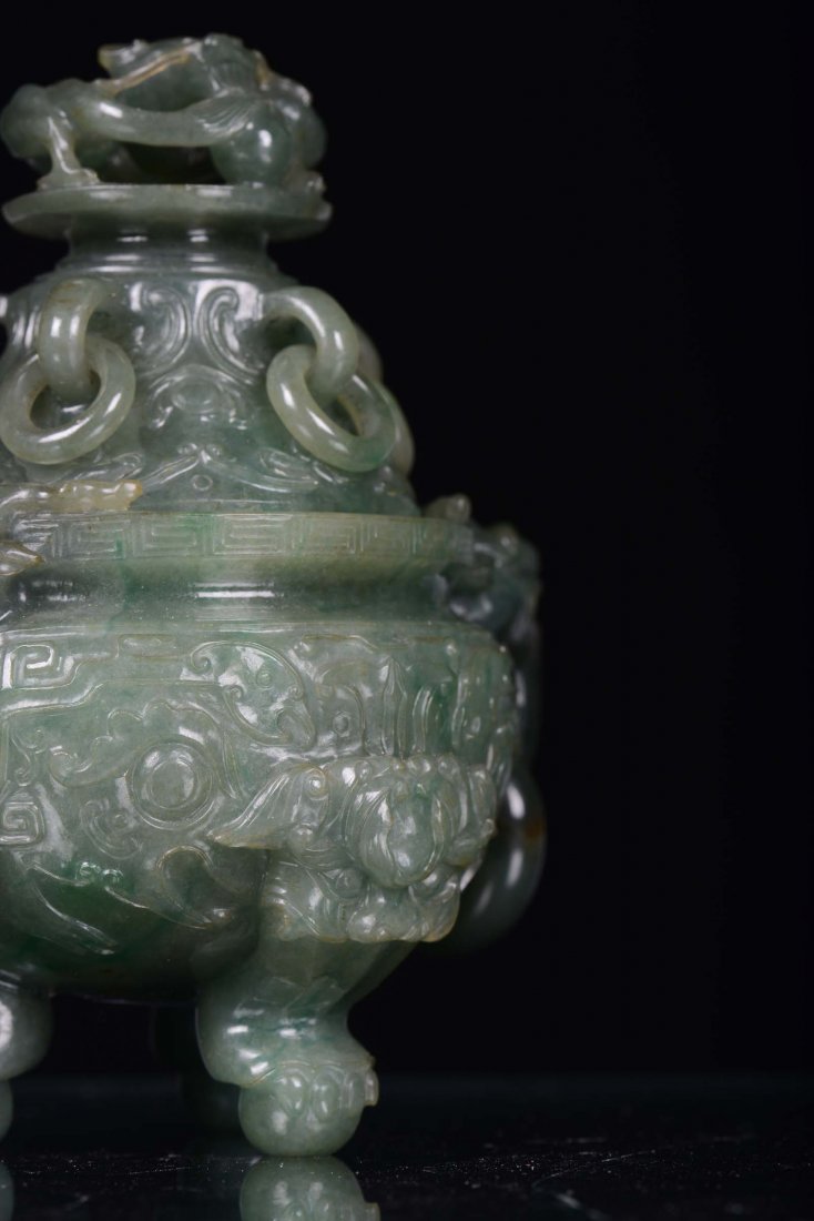 An important green jadeite censer finely carved, China, - 7