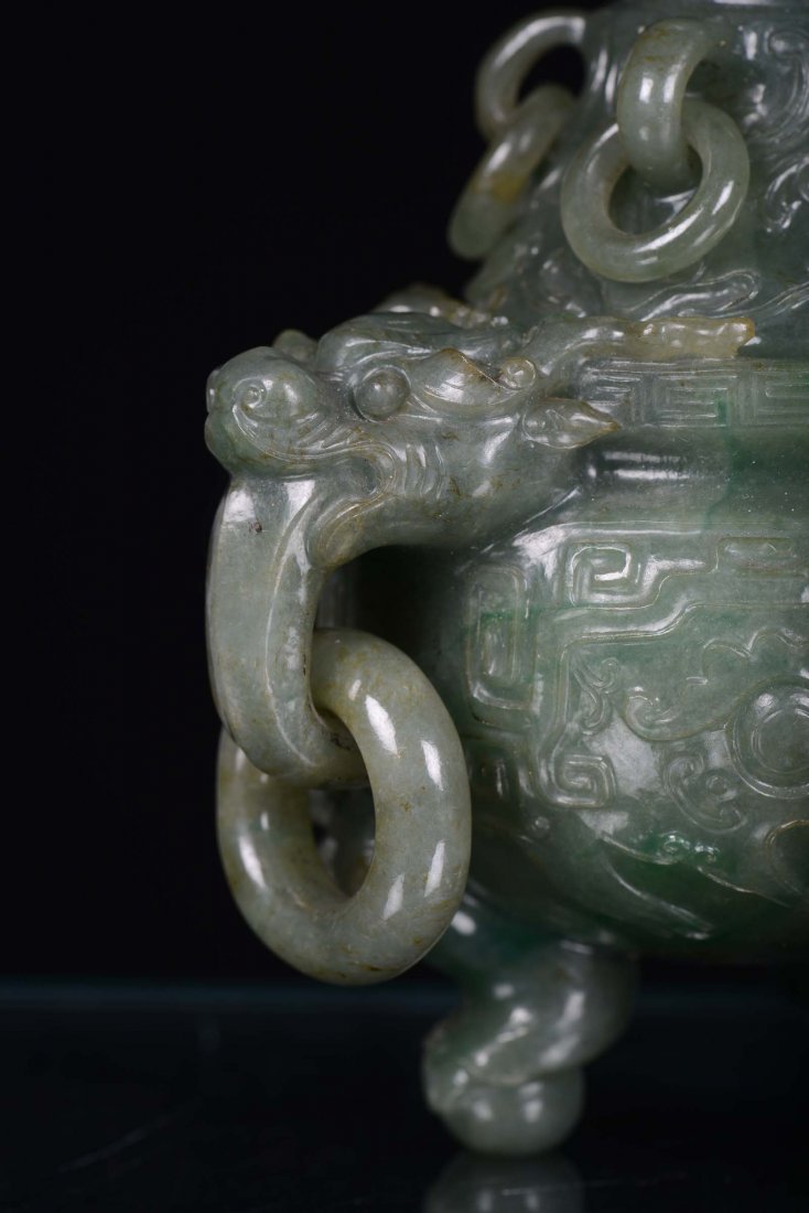 An important green jadeite censer finely carved, China, - 8
