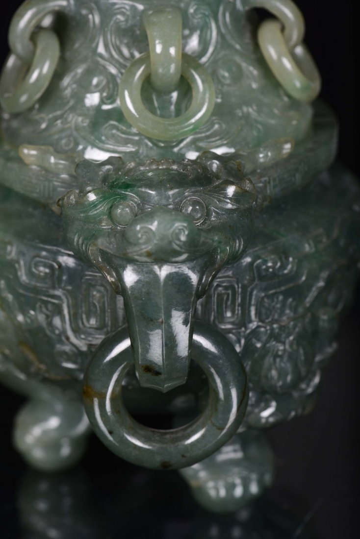 An important green jadeite censer finely carved, China, - 9