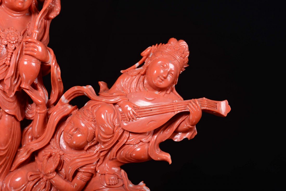 A red coral group with violinist, people and animals, C - 3