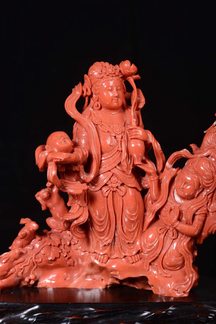 A red coral group with violinist, people and animals, C - 4