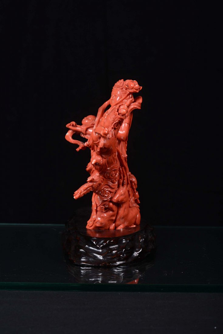 A red coral group with violinist, people and animals, C - 7