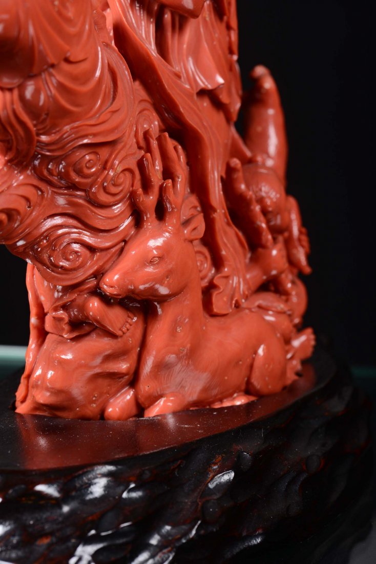 A red coral group with violinist, people and animals, C - 8