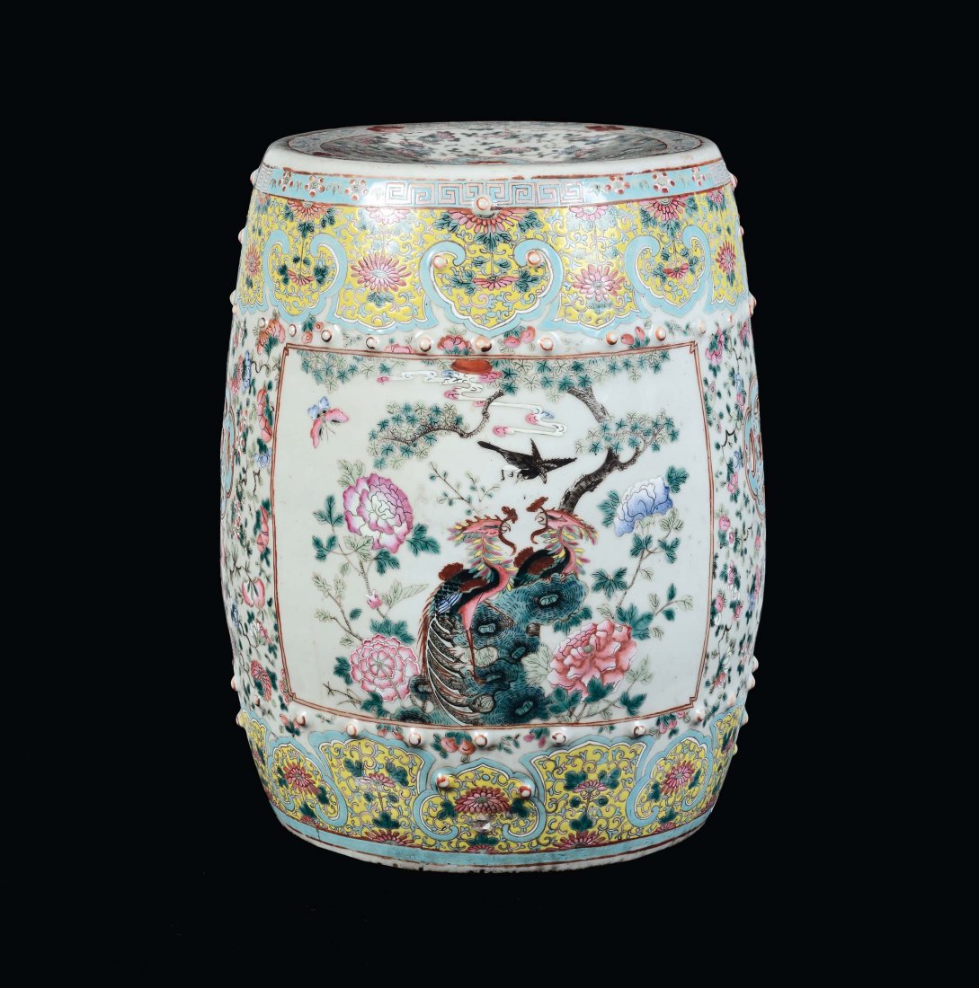 A porcelain seat with polychrome decoration, China, Qin