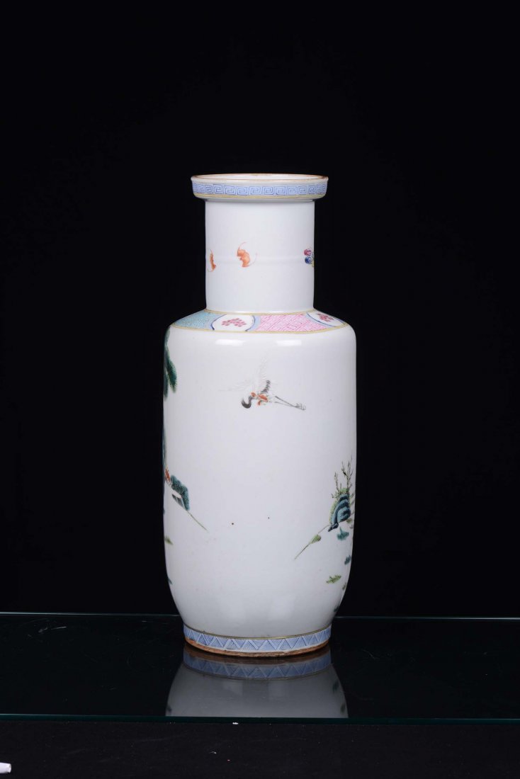 A polychrome porcelain rouleau vase decorated with figu - 3