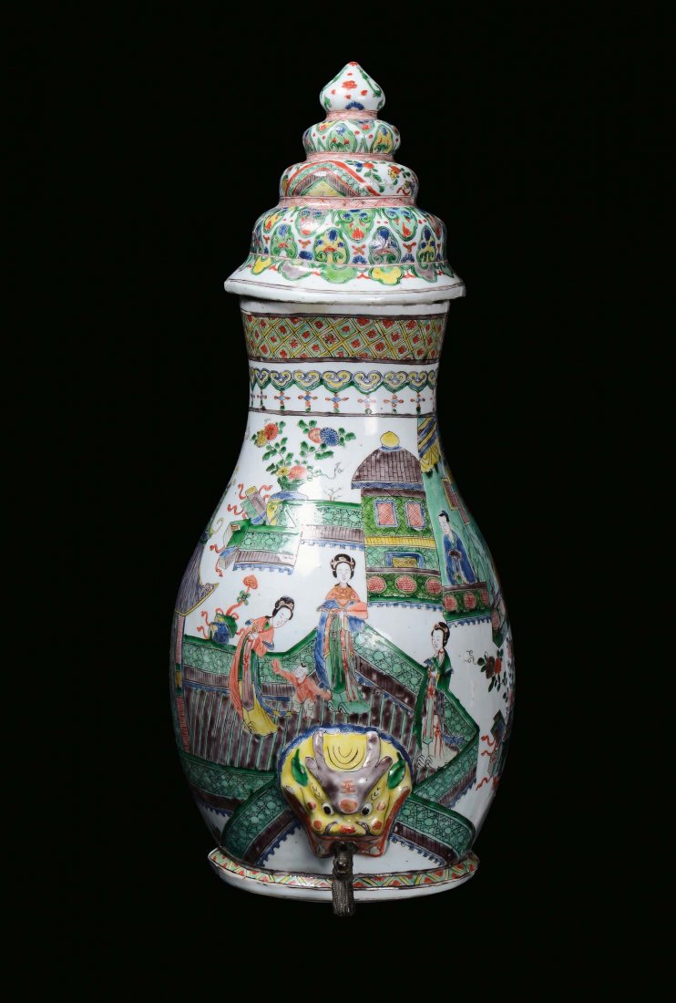 A polychrome decoration with oriental figures and templ