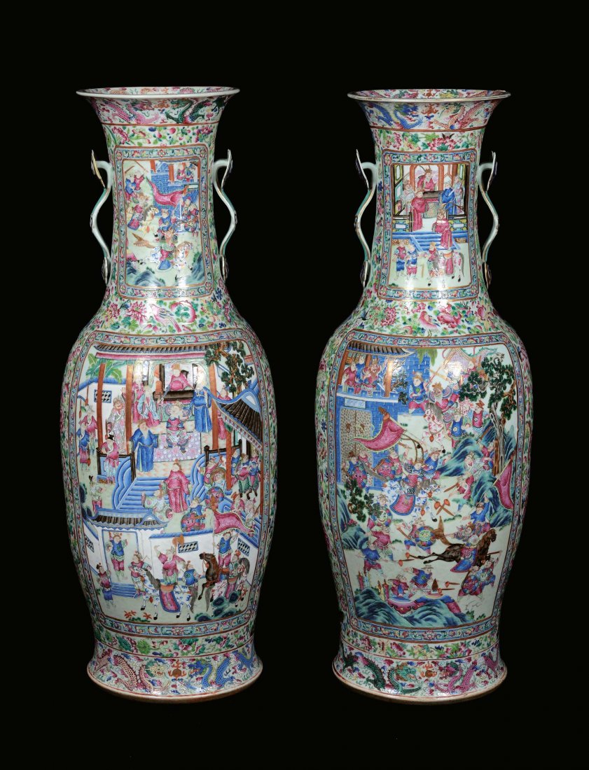 A pair of large and rare monumental polychrome porcelai