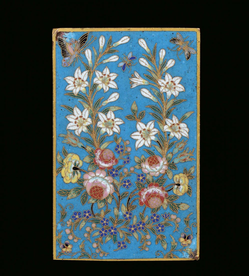 A gilt bronze and cloisonnÃ© enamels plate with floral 