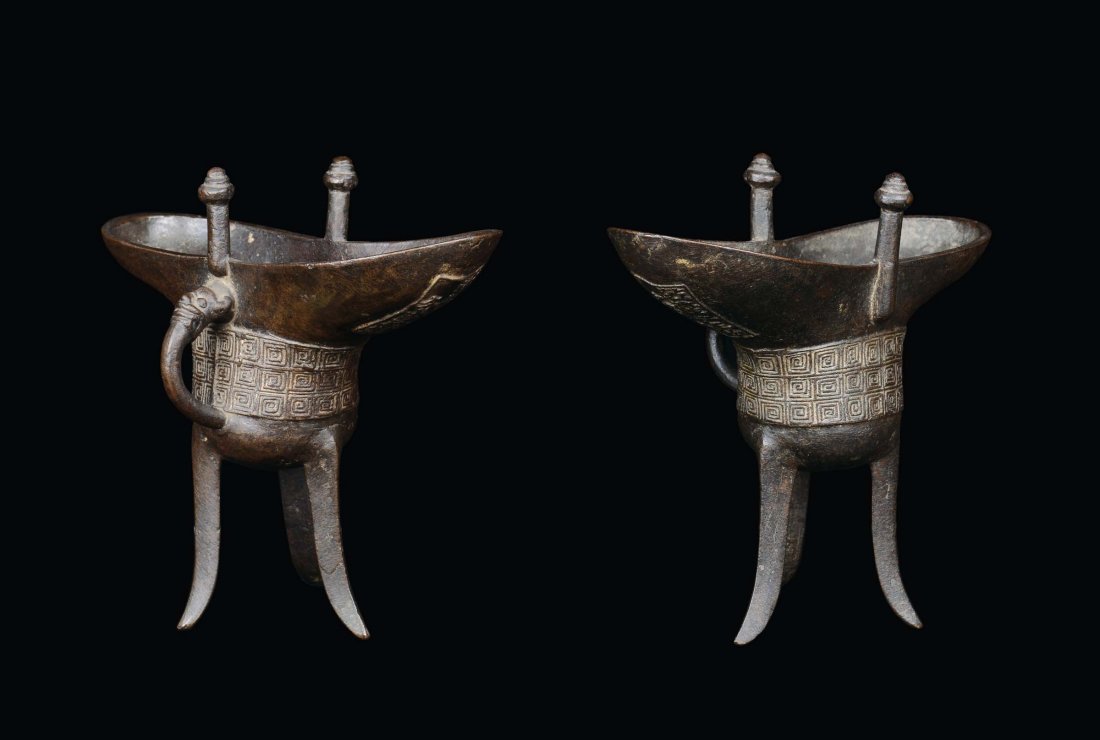 A pair of archaic bronze cups, China Ming Dynasty, 17th