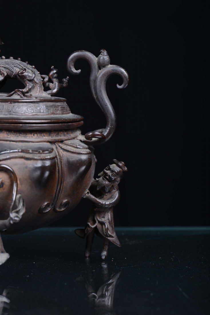 A rare bronze censer, China, Qing Dynasty, end 19th cen - 3