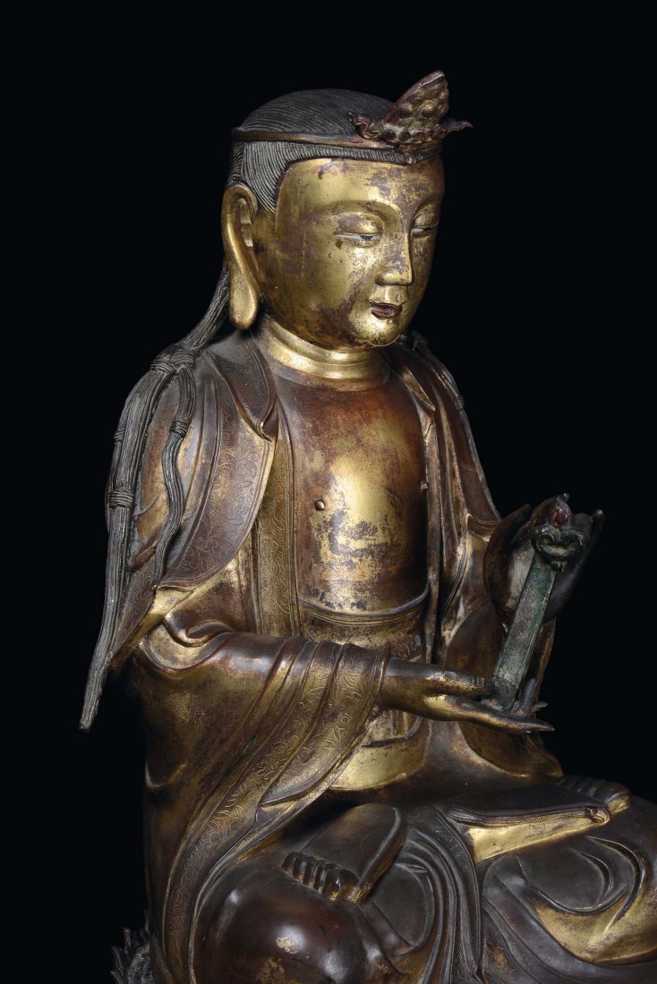 A large and important gilt bronze figure of Buddha on a - 9