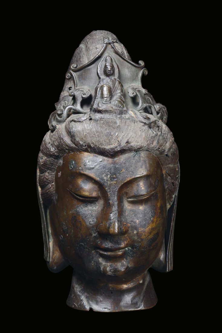 A large dark coating bronze female head, China, Qing Dy - 5