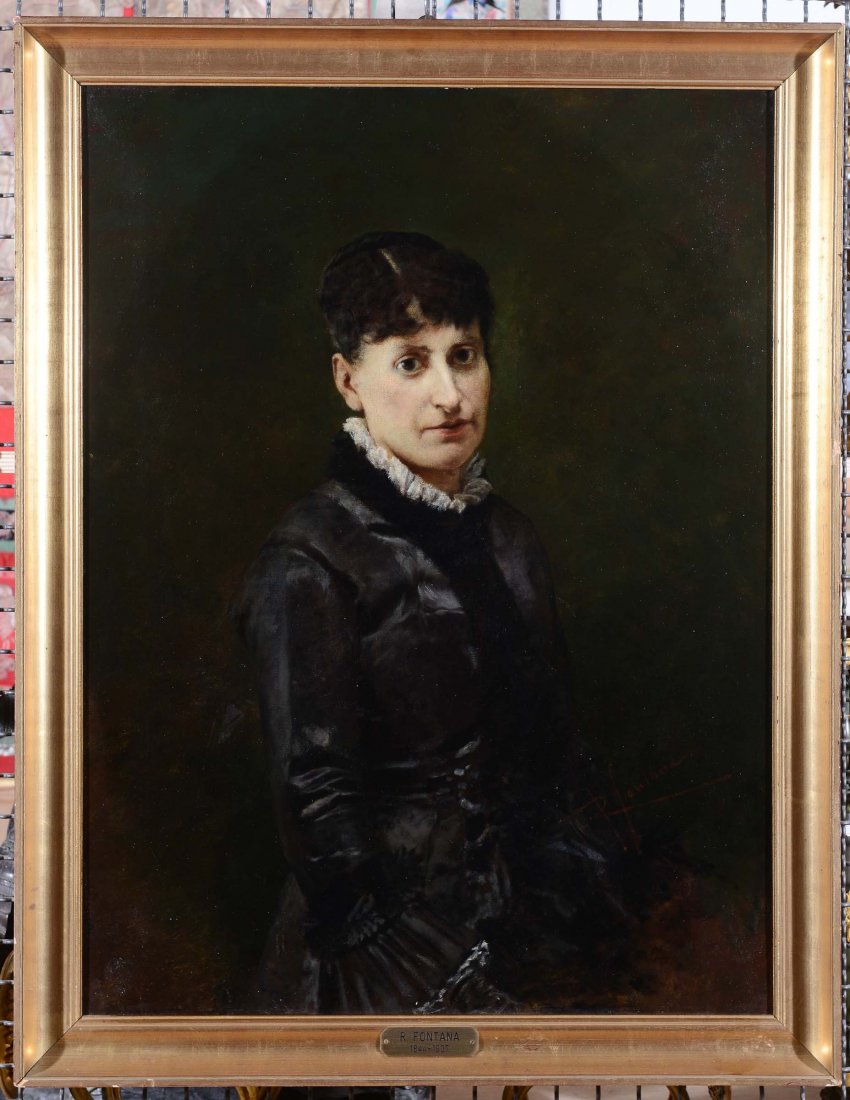 Roberto Fontana (Milano 1844-1907), ambito di Ritratto: olio su tela, cm 87,5x66