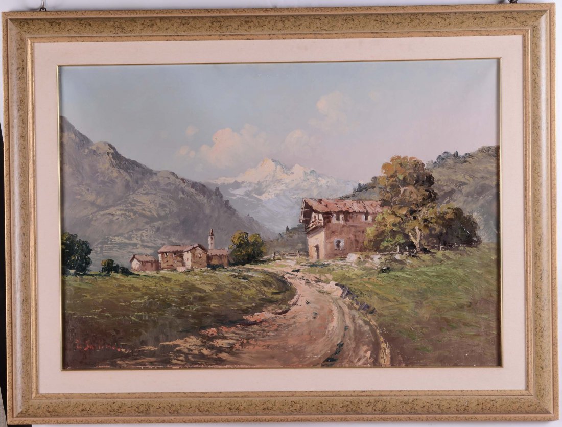 Anonimo del XX secolo Paesaggio montano: olio su tela, cm 70x100, firmato in basso a sinistra