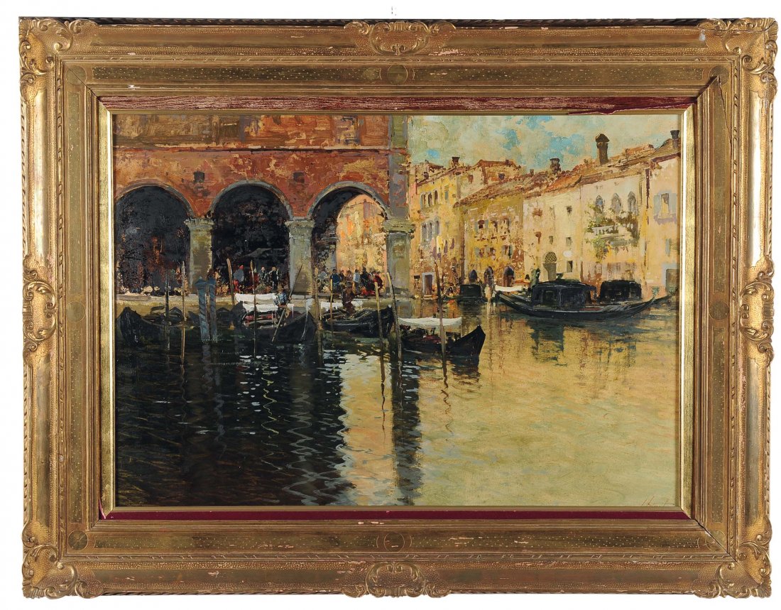 Ezelino Briante (1901-1971), a firma di Veduta di: olio su cartone, cm 63x93, firmato in basso a destra