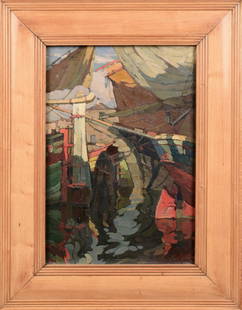 Angelo Pavan (1893-1945) Fra vele e timoni: olio su tavoletta, cm 50x35, firma in basso a destra