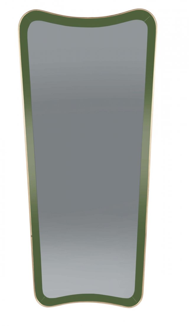 Gio Ponti: Specchiera dellÃ‚Â’hotel Bristol di Merano con cornice in ottone dorato e vetro molato. Prod. Italia, 1950 ca. cm 149x69 "Bibliografia La Rivista dellÃ‚Â’Arredamento 32, p. 21, agosto 1957