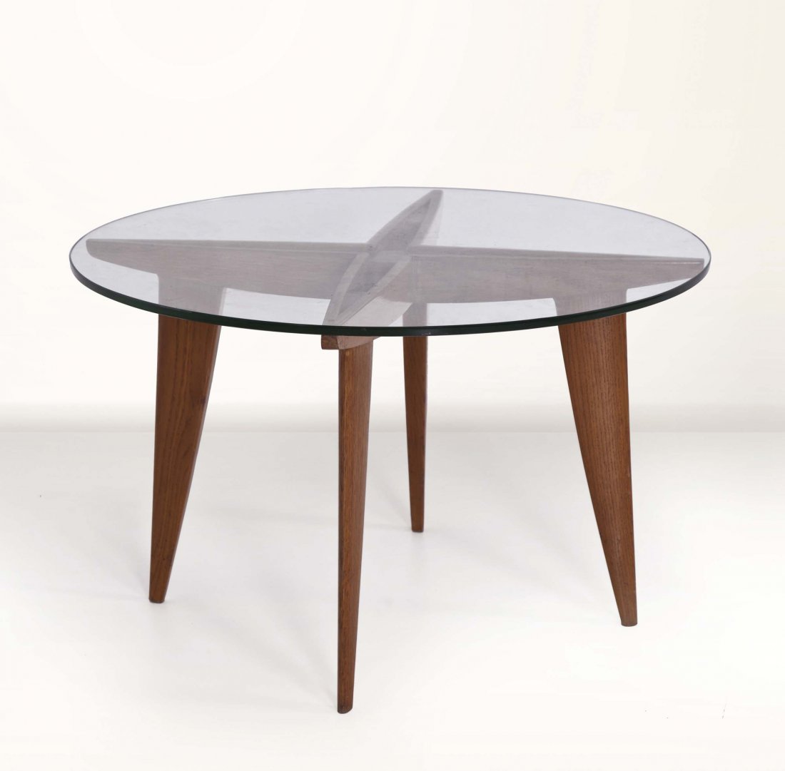 Gio Ponti: Tavolino da salotto in legno con piano di cristallo molato. Prod. Giordano Chiesa, Italia, 1950 ca. cm 80x50 "Bibliografia Gio Ponti: LÃ‚Â’Arte Si Innamora DellÃ‚Â’Industria, La Pietra, p.