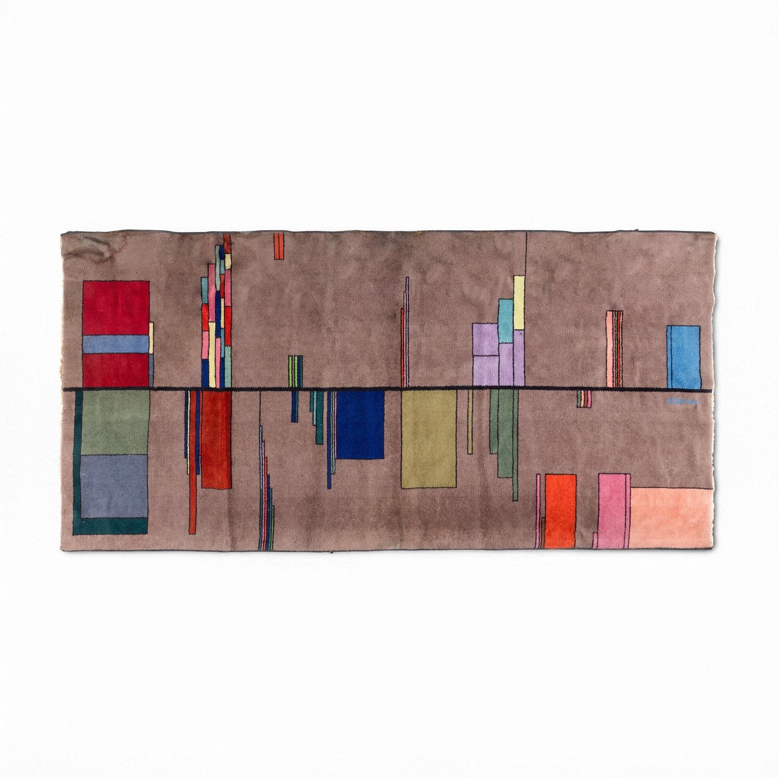 Luigi Veronesi , d’apres Tappeto: Lana policroma. Prod. Italia, 1980 ca. . Measuers: W. 292 - H. 144 cm