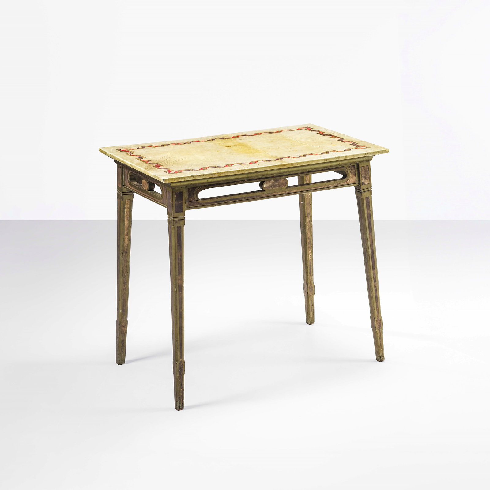Ernesto Basile Table: Painted wooden structure. Wooden top covered in painted parchment. Italy, c. 1900. (similar model) E. Sessa, Mobili e Arredi di Ernesto Basile nella Produzione Ducrot, p. 108, Palermo, 1980 ( similar