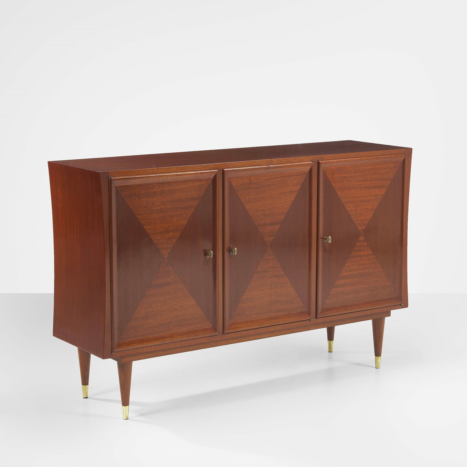 Guglielmo Ulrich Storage unit: Wooden structure, brass details. From a private house - Milan. Italy, c. 1950. . Measuers: W. 140 - D. 40 - H. 90 Cm