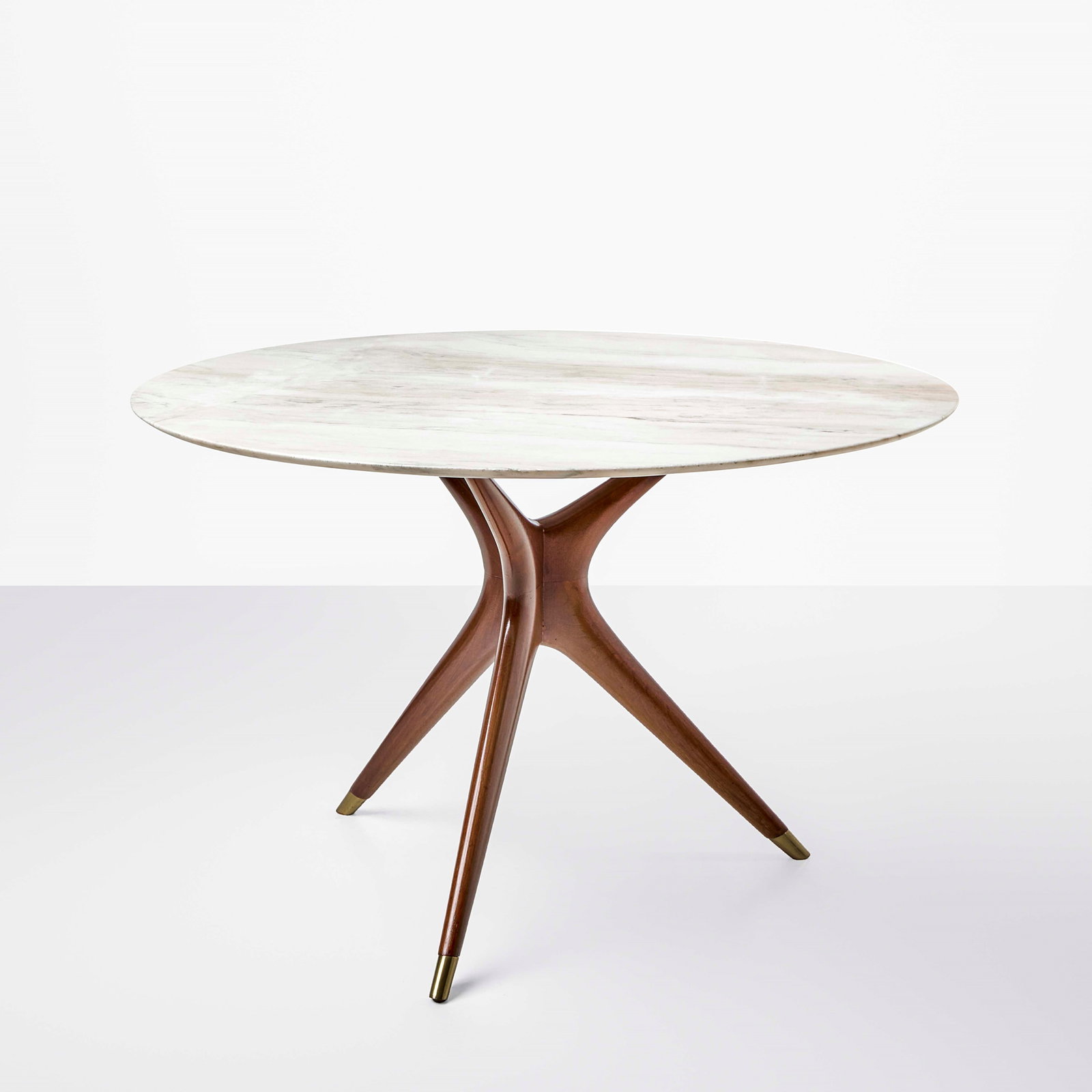 Ico Parisi Table, mod. 1950.55.: Wooden structure, marble top. Brass details. Fratelli Rizzi, Italy, c. 1950. R. Lietti, Ico Parisi. Design. Catalogo ragionato 1936-1960, p. 280, Silvana Editoriale, 2017. . Measuers: W. 120 - H. 75 C
