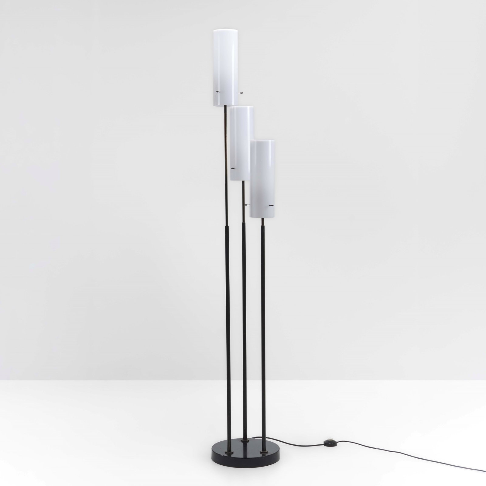 Tito Agnoli Floor lamp.: Lacquered metal structure. Perspex diffusers. Oluce, Italy, c. 1950. T. Braeuniger, O-Luce by Giuseppe Ostuni: Catalogue Raisonn?, p. 186, Vol. I, Lumi Press, 2021. . Measuers: W. 33 - D. 28 - H. 147