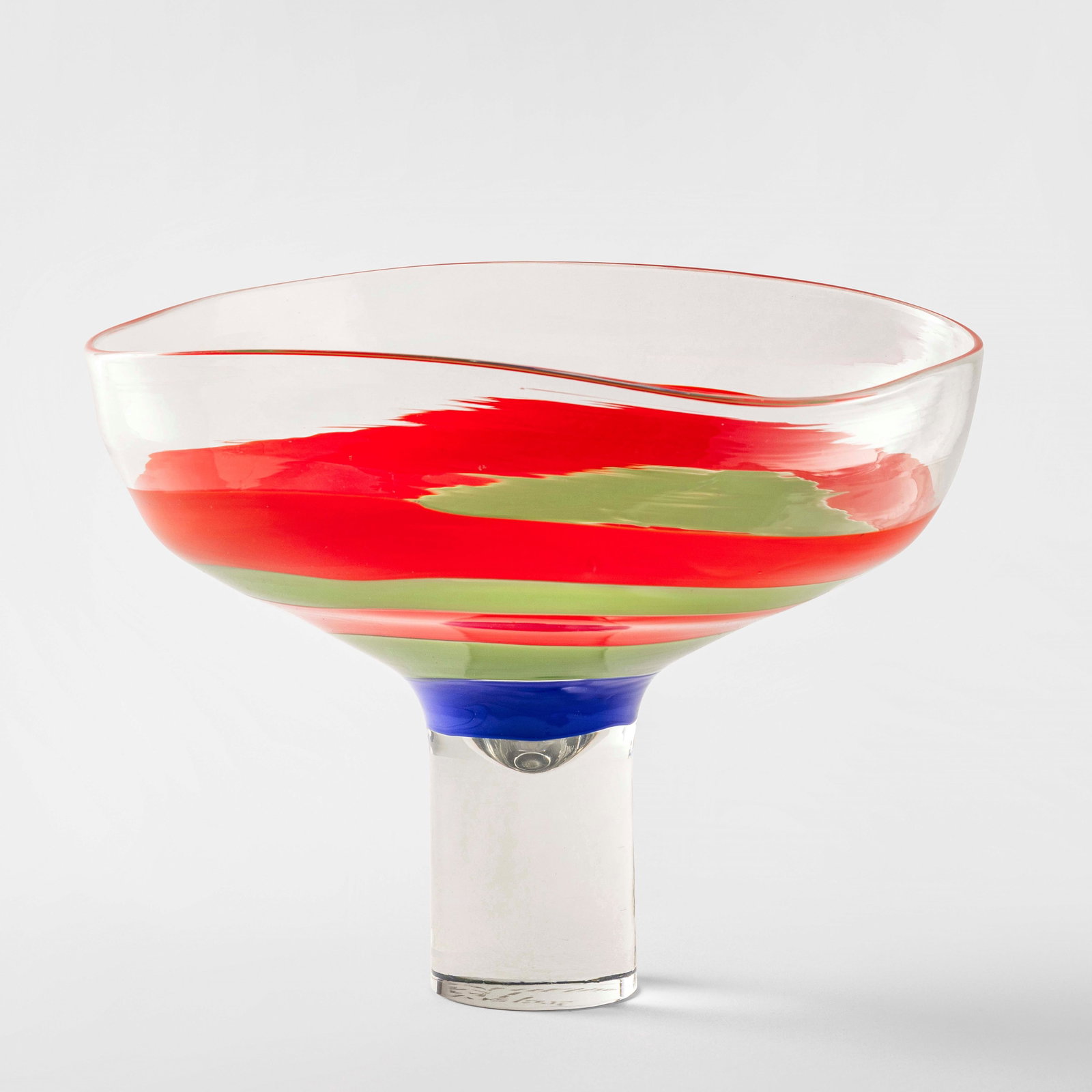 Ludovico De Santillana e Mario Ticc? Philips Cup: Clear glass with polychrome band decoration. Sandblasted signature. Venini, Italy, 1965. F. Deboni, Venini I Vetri, f.247, Allemandi, 2007. . Measuers: W. 22 - D. 17 - H. 18 cm