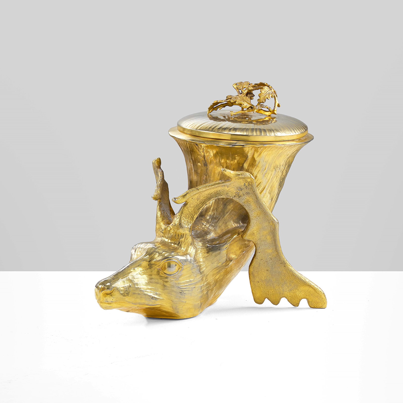 Gabriella Crespi Champagne bucket deer: Hand-chiseled gilded brass sculpture. Engraved signature. Certificate of authenticity. Crespi, Italy, 1970 . Measuers: Cm 42X32,5X34
