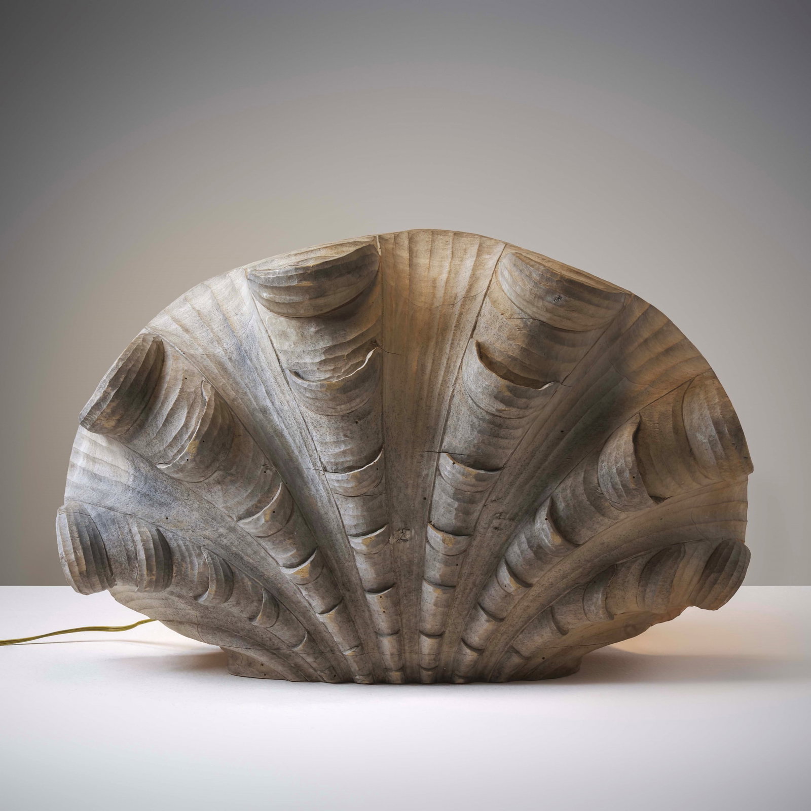 Gabriella Crespi Sculptural table lamp: Hand-carved wooden structure. Engraved signature. Private collection - Milan. Crespi, Italy, 1974. . Measuers: cm 60X33X38