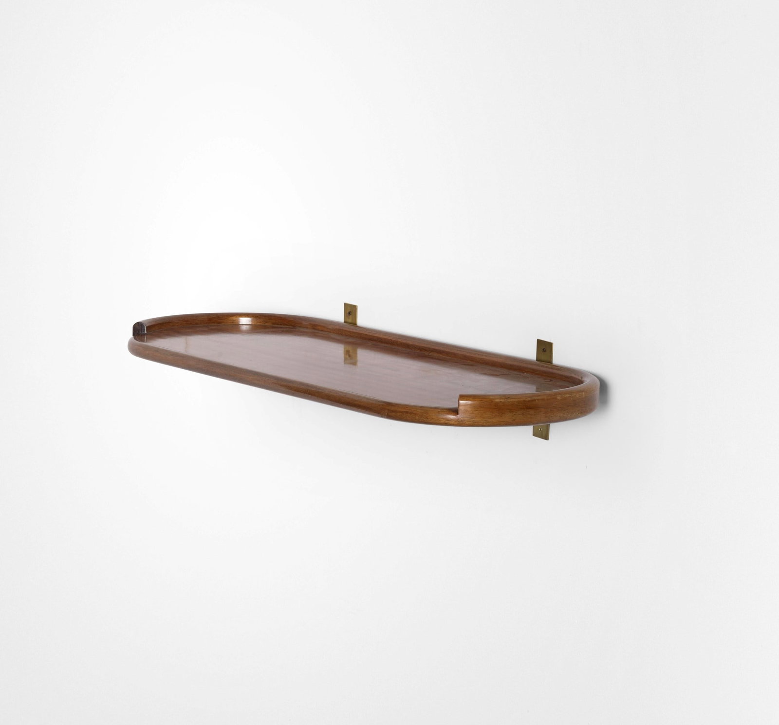 Giotto Stoppino attribuito a Mensole da parete: Struttura in ottone piano in legno. Prod. Italia 1960 ca. . Measuers: cm 109X38X17