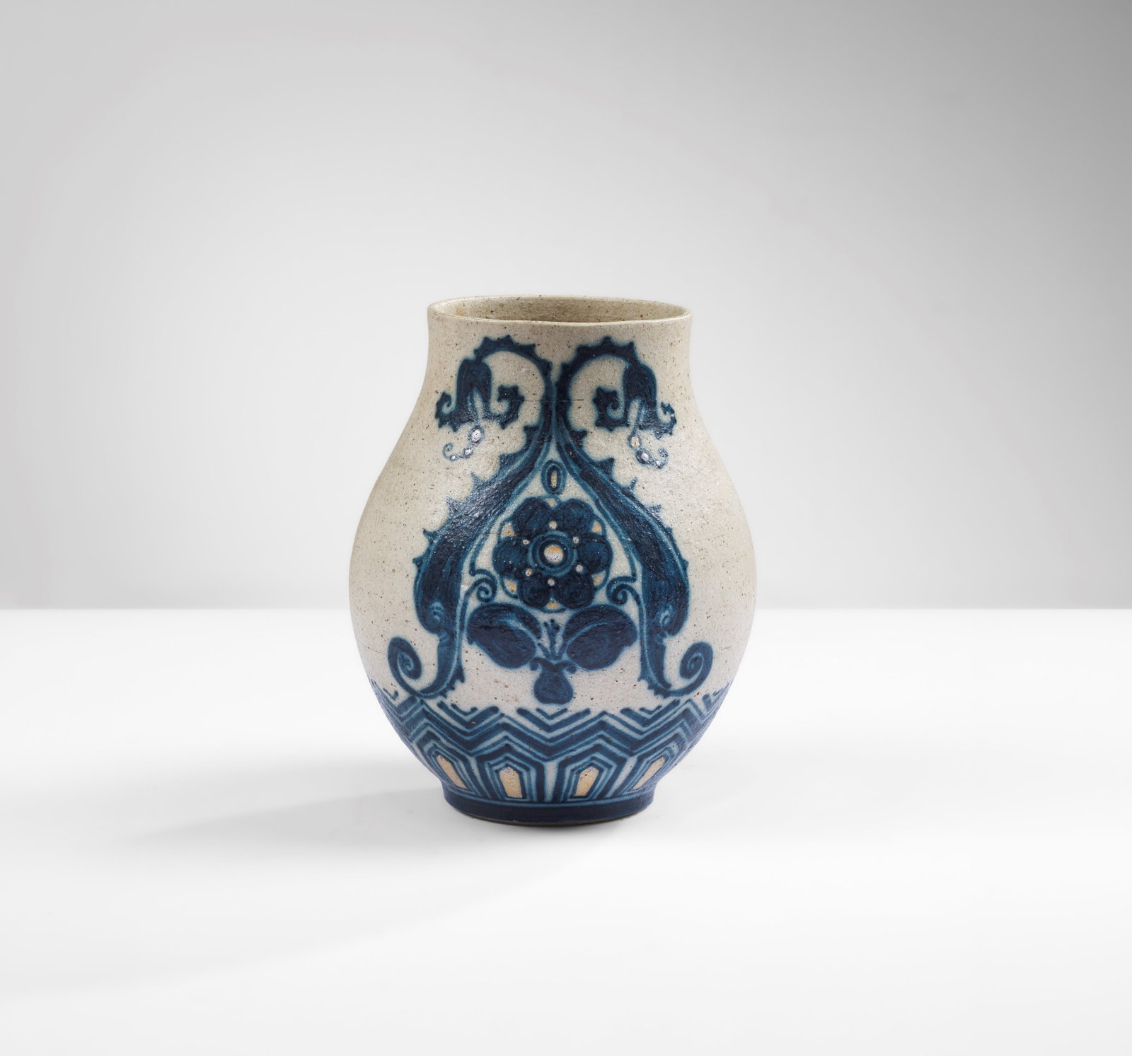 Galileo Chini Vaso in gres decorato.: Marchio originale. Prod. Fornaci San Lorenzo, Mugello, 1920 ca. . Measuers: W. 9,5 - D. 9,5 - H. 19,5 Cm