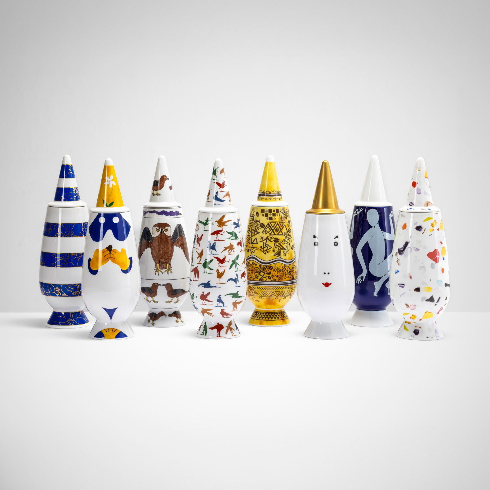 Alessandro Mendini Collezione di 8 vasi in ceramica smaltata della serie 100% Make up. (1 of 2)