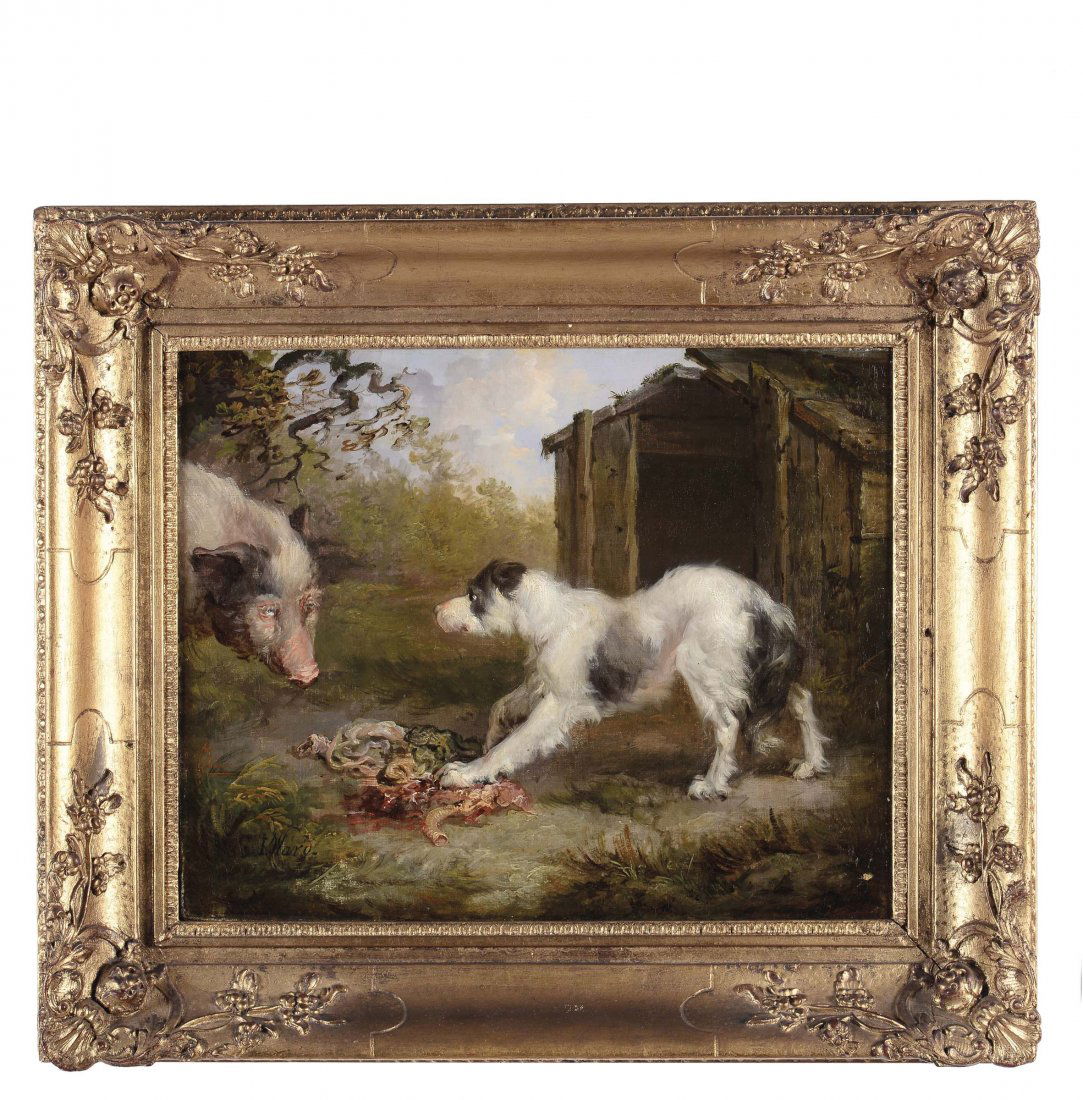 James Ward (1769-1859) Cani: coppia di dipinti ad olio su tela, cm 30x38