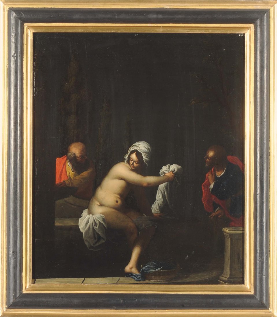 Felice Brusasorci (Verona 1540-1605) "Susanna e i: olio su lavagna, cm 42x35,5