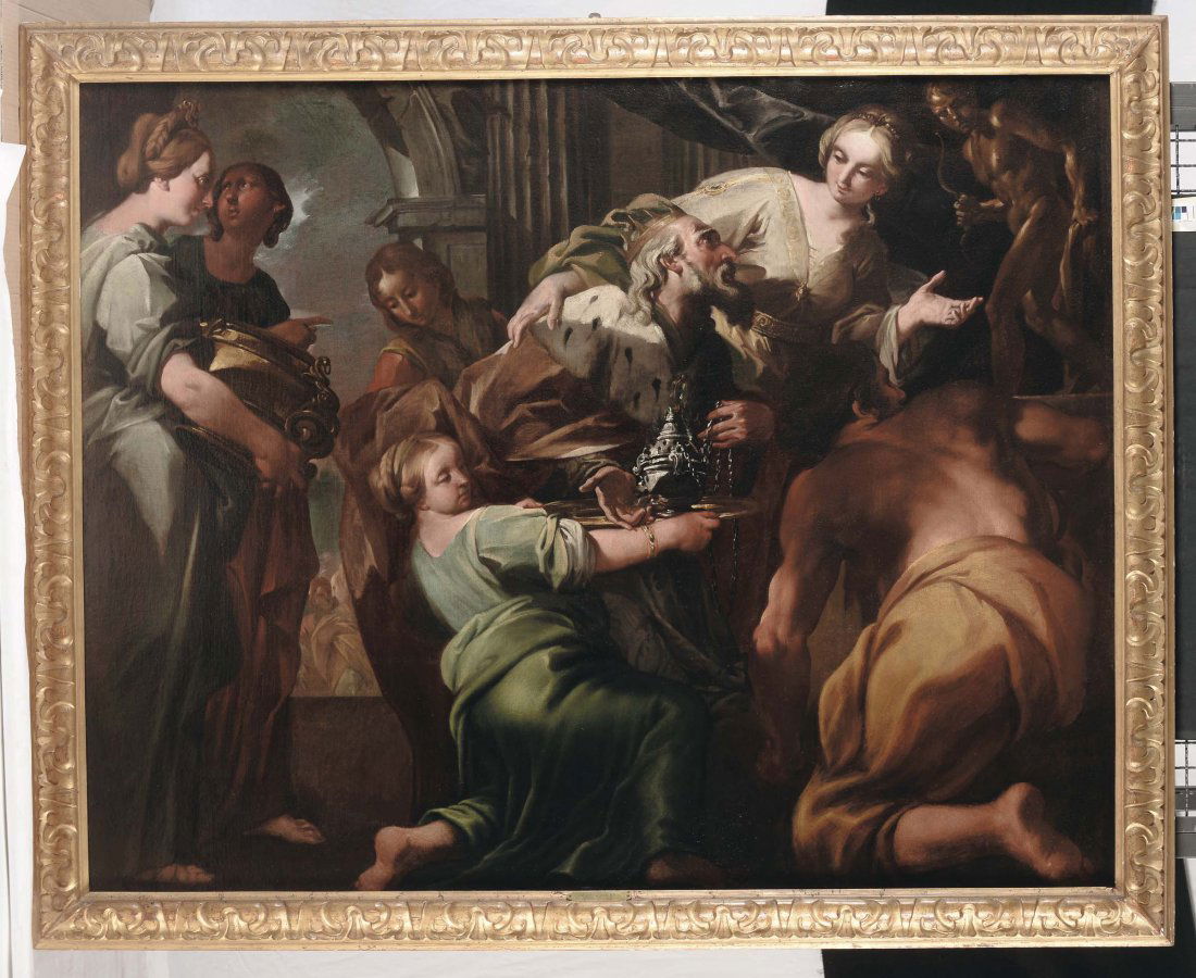 Filippo Abbiati (Milano 1640-1719) "Salomone adora gli: olio su tela, cm 122x155 "Il dipinto Ã¨ corredato da perizia di Egidio Martini che lo ritiene eseguito durante il suo soggiorno veneziano trovando precisi riferimenti nelle tre tele con â€œstori